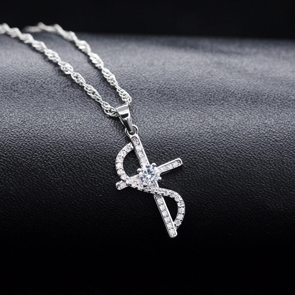 Cubic Zirconia Silver Cross with Wave Accent Necklace-Necklaces-Innovato Design-Purple-Innovato Design
