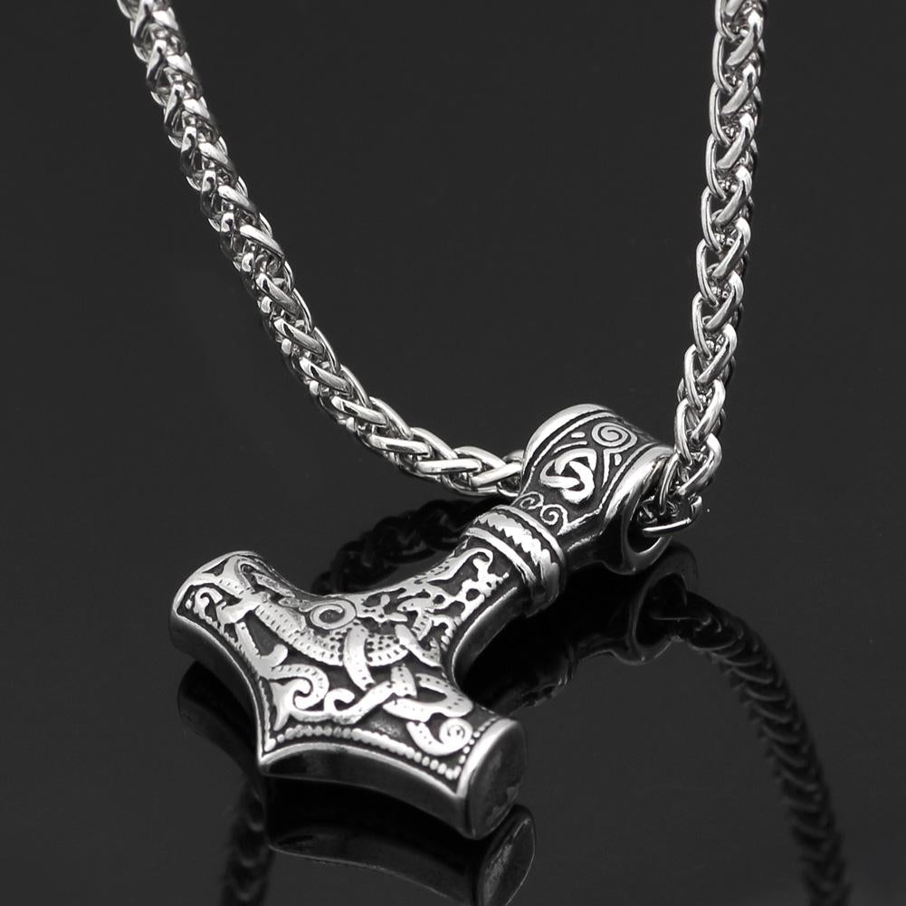 Thor's Hammer Amulet Pendant Necklace with Leather or Stainless Steel Chain-Necklaces-Innovato Design-Stainless Steel-Innovato Design