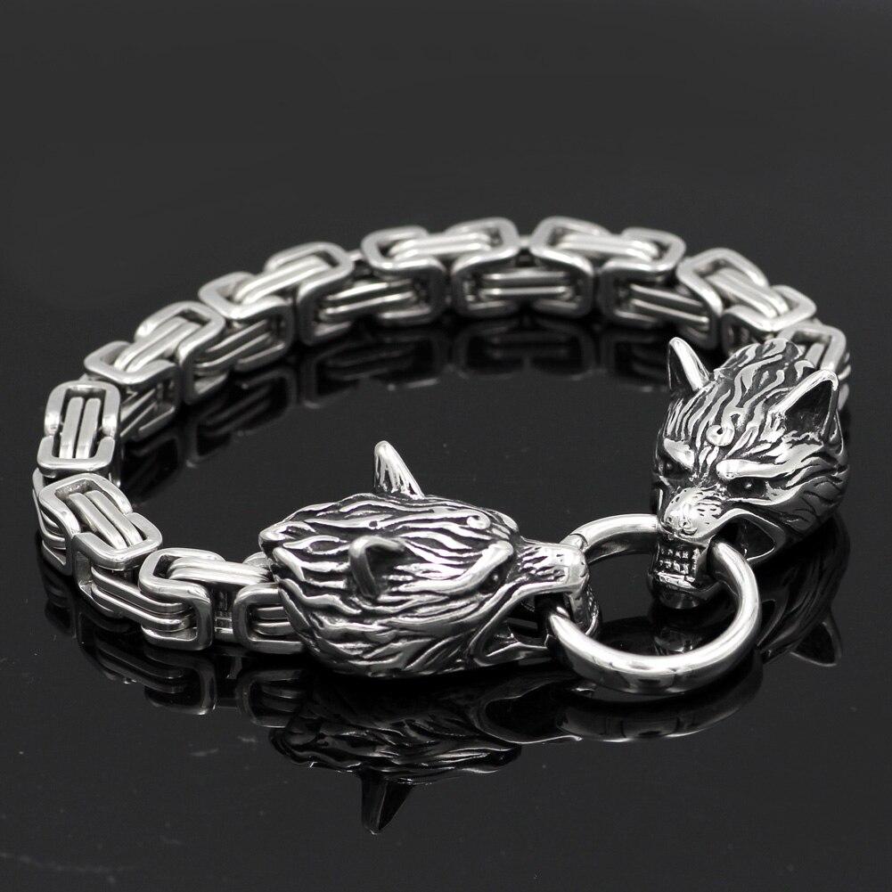 Norse Wolf Heads Viking Bracelet with Byzantine Chain-Bracelets-Innovato Design-6.7-Innovato Design