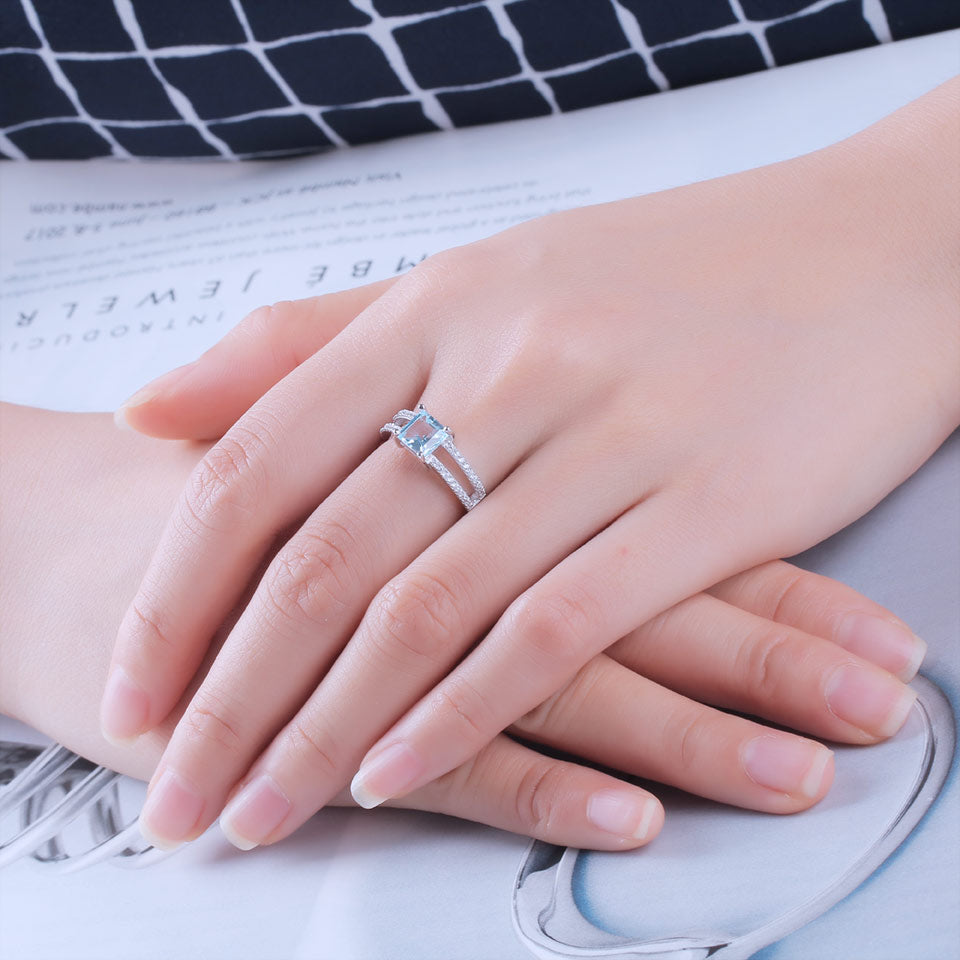 Sky Blue Topaz and Cubic Zirconia 925 Sterling Silver Pendant, Stud Earrings & Ring Jewelry Set-Jewelry Sets-Innovato Design-5-Innovato Design