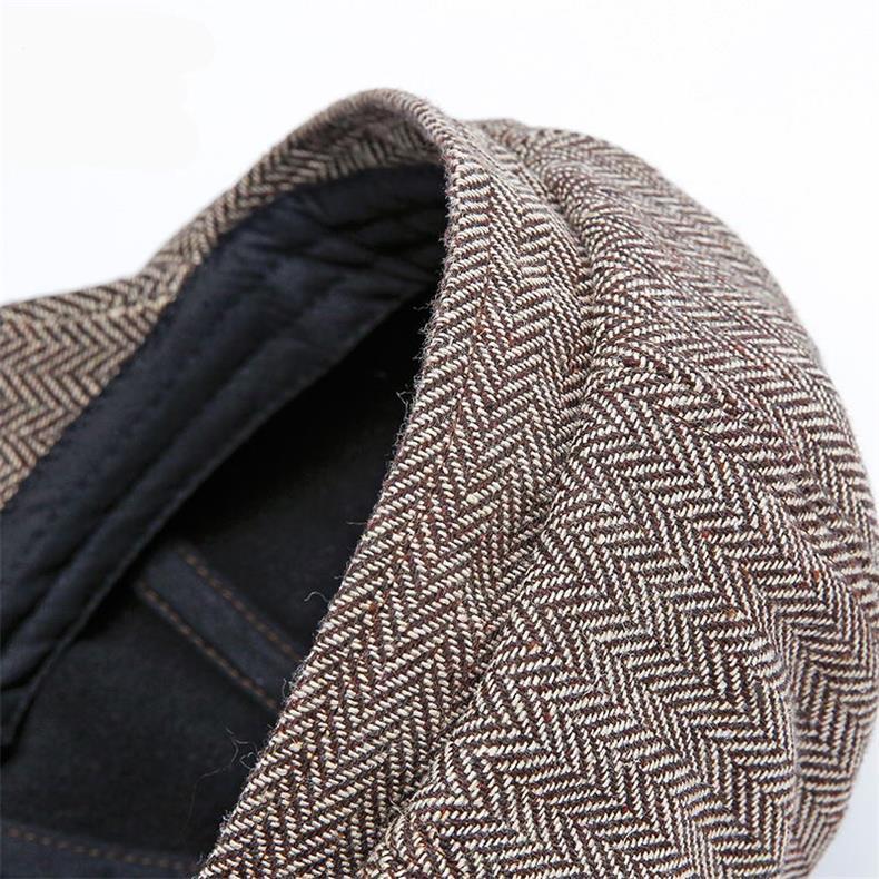 Retro Warm Tweed Herringbone Octagonal Newsboy Cap with Buttons-Hats-Innovato Design-Dark Grey-M-Innovato Design