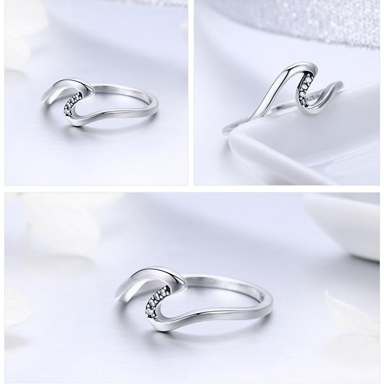 925 Sterling Silver Wave Ring with Four Zirconia Crystals-Rings-Innovato Design-6-Innovato Design