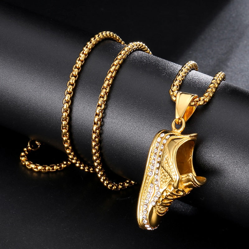 Gemstone-Studded Gold-Plated Shoe Bling 316L Stainless Steel Hip-hop Pendant Necklace-Necklaces-Innovato Design-Snake-Innovato Design