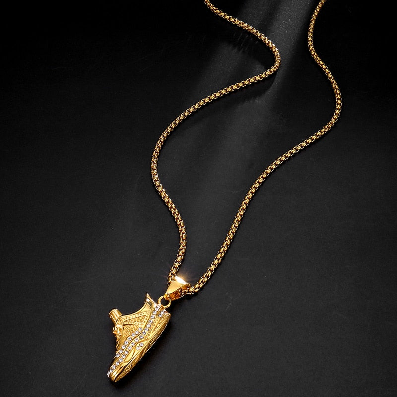 Gemstone-Studded Gold-Plated Shoe Bling 316L Stainless Steel Hip-hop Pendant Necklace-Necklaces-Innovato Design-Snake-Innovato Design