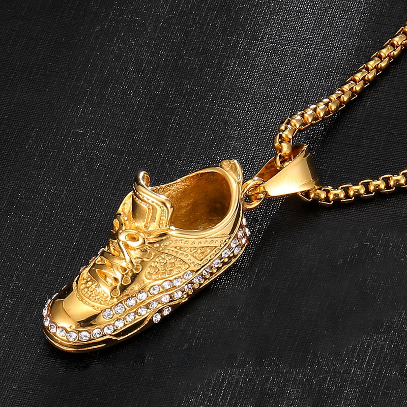 Gemstone-Studded Gold-Plated Shoe Bling 316L Stainless Steel Hip-hop Pendant Necklace-Necklaces-Innovato Design-Snake-Innovato Design