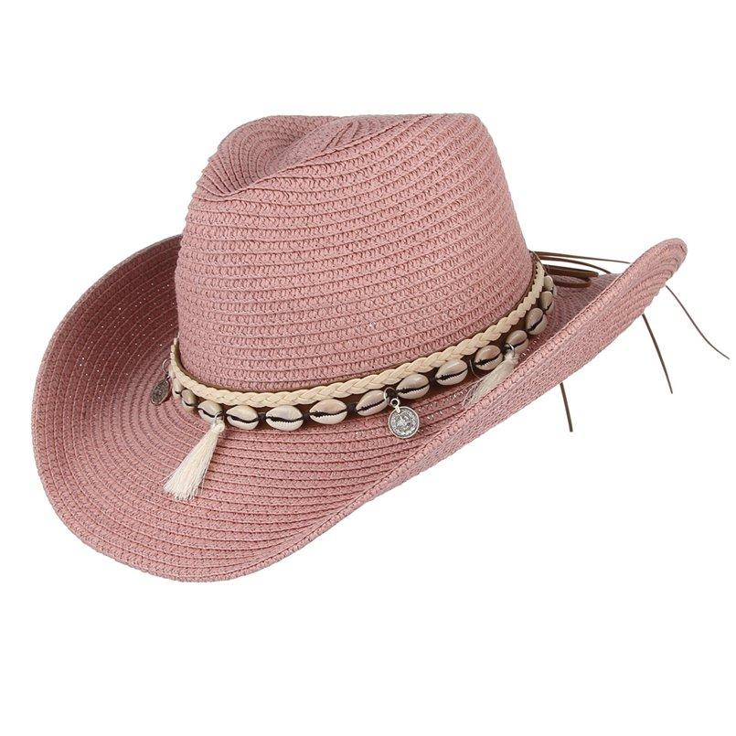 Tasseled Sea Shell Summer Cowboy Hat with Charms-Hats-Innovato Design-Pink-Innovato Design