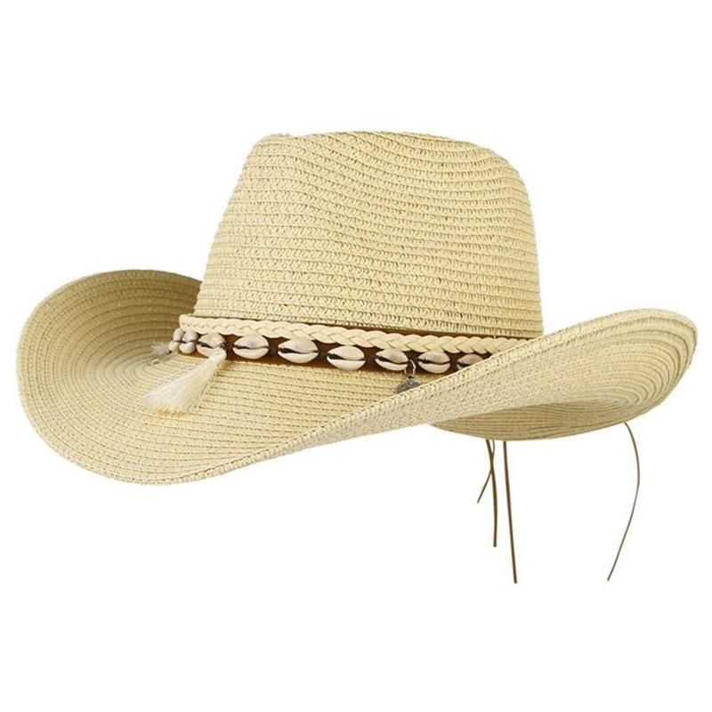 Tasseled Sea Shell Summer Cowboy Hat with Charms-Hats-Innovato Design-Khaki-Innovato Design