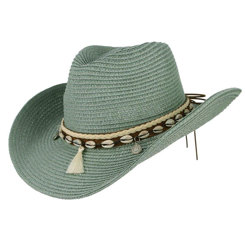 Tasseled Sea Shell Summer Cowboy Hat with Charms-Hats-Innovato Design-Green-Innovato Design