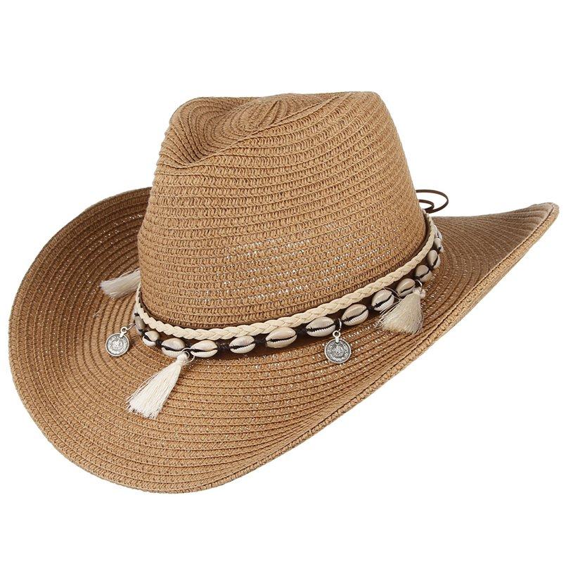 Tasseled Sea Shell Summer Cowboy Hat with Charms-Hats-Innovato Design-Black-Innovato Design