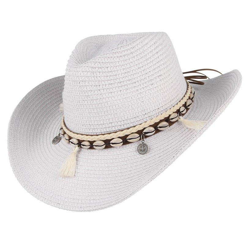 Tasseled Sea Shell Summer Cowboy Hat with Charms-Hats-Innovato Design-White-Innovato Design