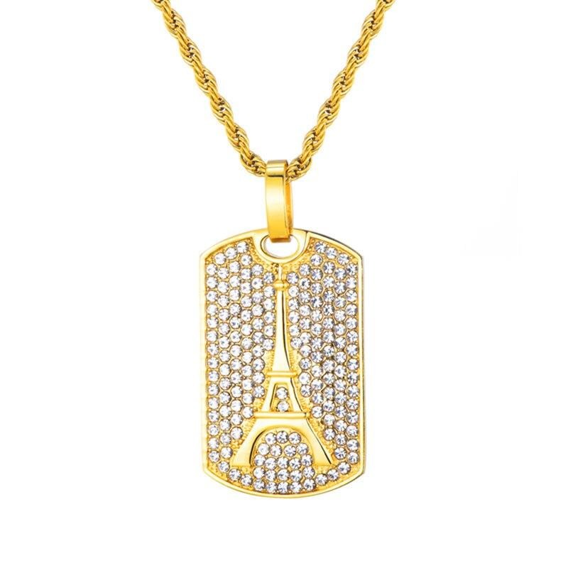 Rhinestone-Studded Eiffel Tower Bling 316L Stainless Steel Hip-hop Pendant Necklace-Necklaces-Innovato Design-Innovato Design