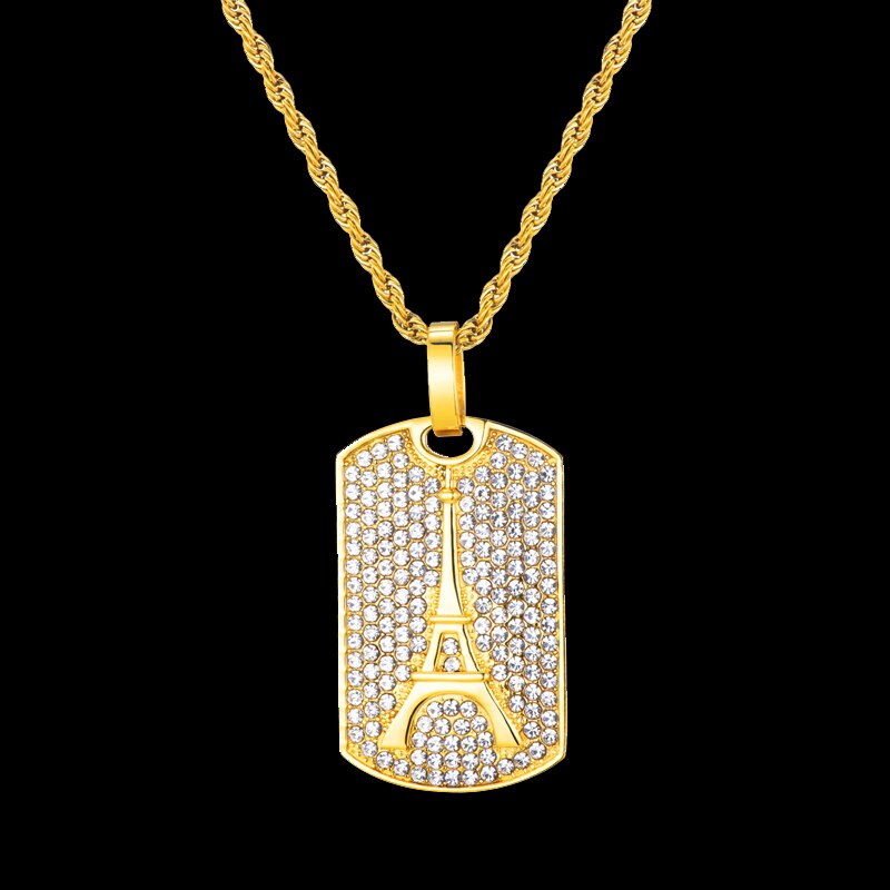 Rhinestone-Studded Eiffel Tower Bling 316L Stainless Steel Hip-hop Pendant Necklace-Necklaces-Innovato Design-Innovato Design