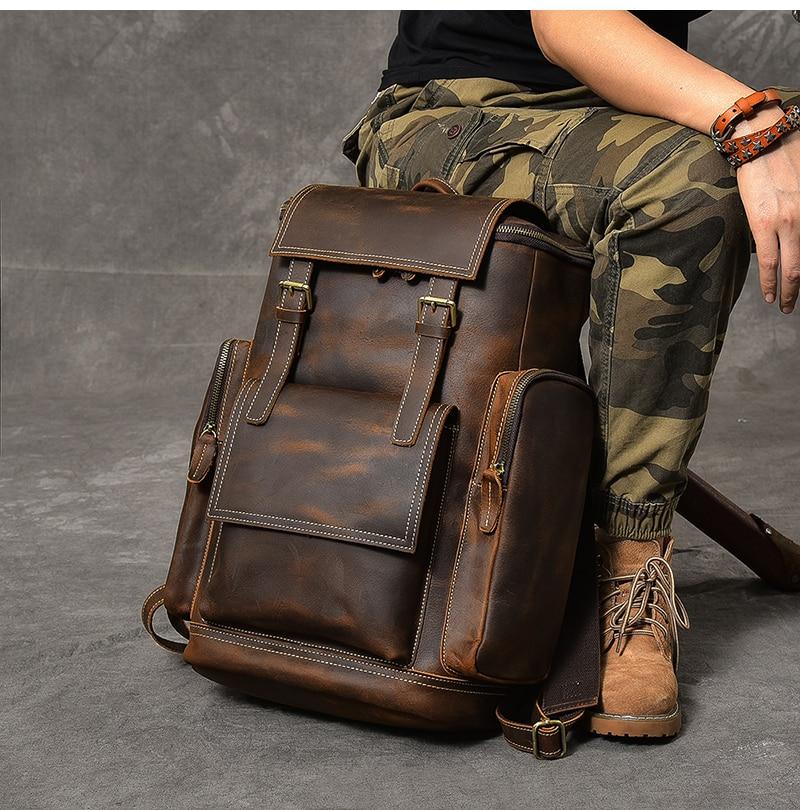 Retro Brown Leather Travel Backpack 36 to 55 Litre for Men-Canvas and Leather Backpack-Innovato Design-Innovato Design