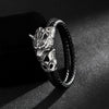 Titanium Steel Wolf Head Leather Bracelet - InnovatoDesign