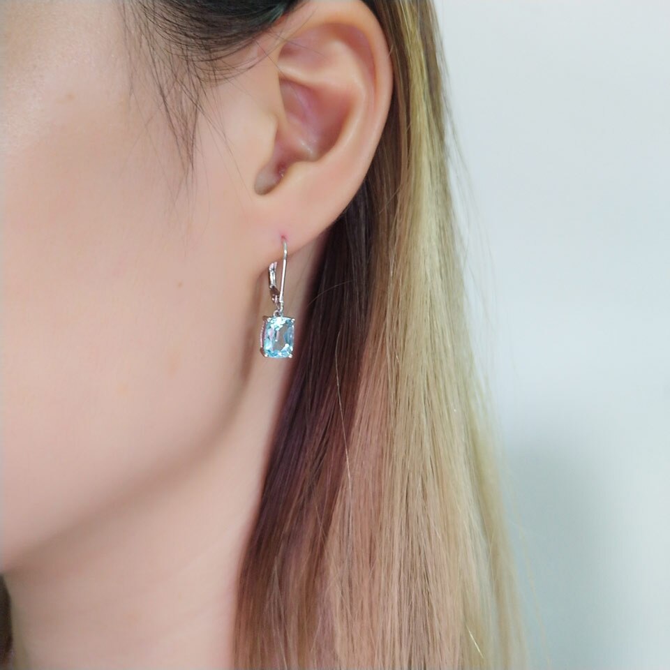 Sky Blue Topaz and Cubic Zirconia 925 Sterling Silver Pendant, Stud Earrings & Ring Jewelry Set-Jewelry Sets-Innovato Design-5-Innovato Design