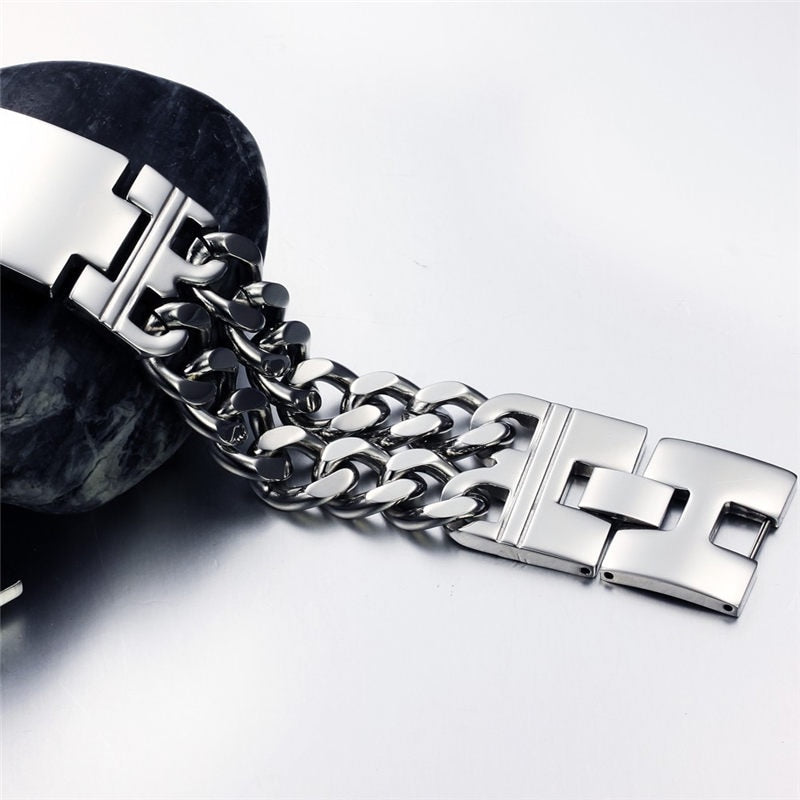 Custom Engrave Wide Wristband Stainless Steel Punk Fashion Chain Bracelet-Bracelets-Innovato Design-Innovato Design