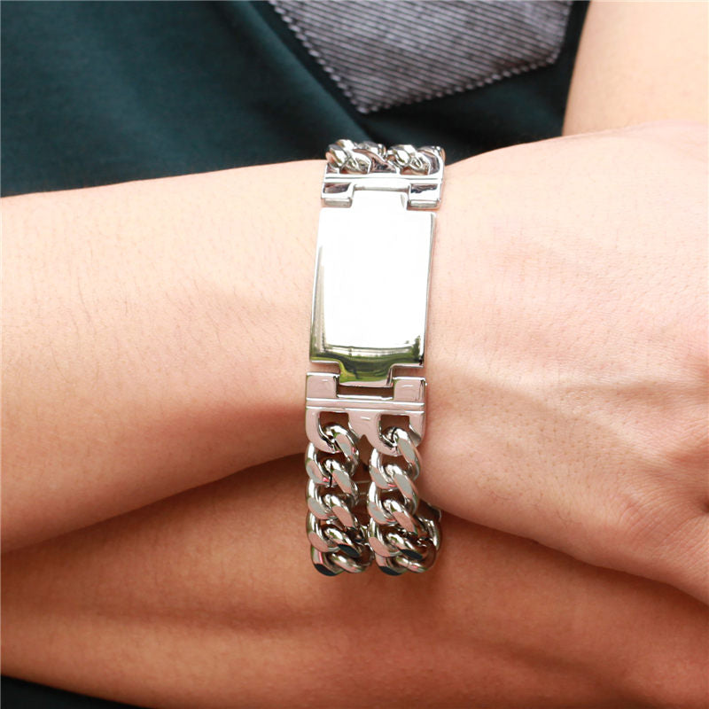Custom Engrave Wide Wristband Stainless Steel Punk Fashion Chain Bracelet-Bracelets-Innovato Design-Innovato Design