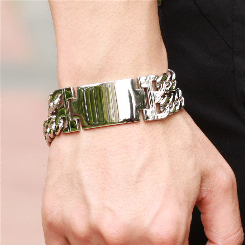 Custom Engrave Wide Wristband Stainless Steel Punk Fashion Chain Bracelet-Bracelets-Innovato Design-Innovato Design