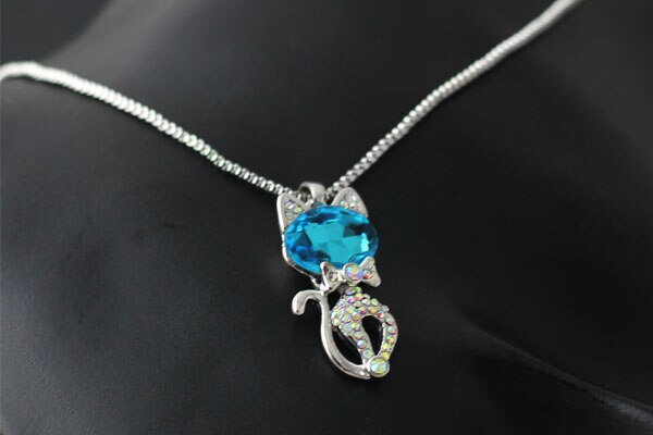 Austrian Crystal Cat Necklace & Earrings Fashion Jewelry Set-Jewelry Sets-Innovato Design-Ocean Blue-Innovato Design