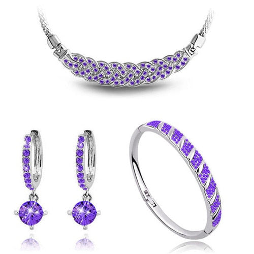 Rhinestone Twist Necklace, Bracelet & Earrings Fashion Jewelry Set-Jewelry Sets-Innovato Design-Silver Purple-Innovato Design