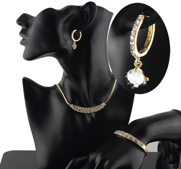 Rhinestone Twist Necklace, Bracelet & Earrings Fashion Jewelry Set-Jewelry Sets-Innovato Design-Gold White-Innovato Design