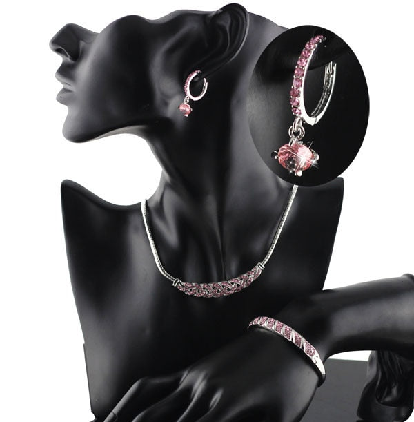 Rhinestone Twist Necklace, Bracelet & Earrings Fashion Jewelry Set-Jewelry Sets-Innovato Design-Gold White-Innovato Design