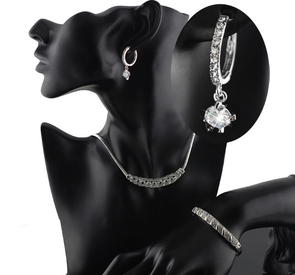 Rhinestone Twist Necklace, Bracelet & Earrings Fashion Jewelry Set-Jewelry Sets-Innovato Design-Gold White-Innovato Design