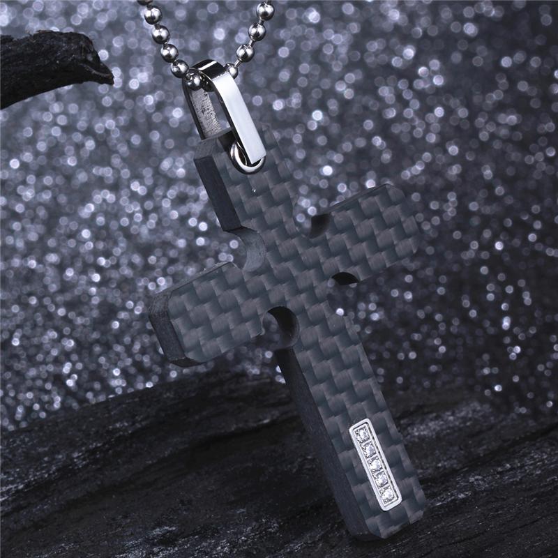 Carbon Fiber Cross Pendant Necklace with Zirconia Crystal Inlay-Necklaces-Innovato Design-White-Innovato Design