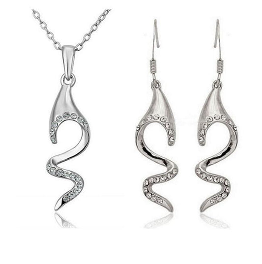 Crystal Fish Bone Necklace & Earrings Fashion Jewelry Set-Jewelry Sets-Innovato Design-Gold-Innovato Design