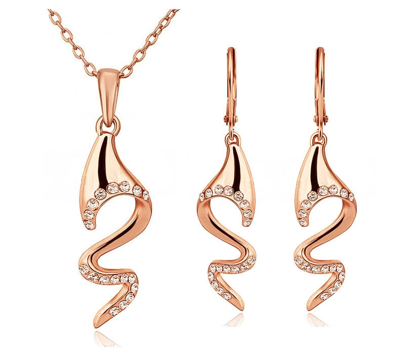 Crystal Fish Bone Necklace & Earrings Fashion Jewelry Set-Jewelry Sets-Innovato Design-Gold-Innovato Design