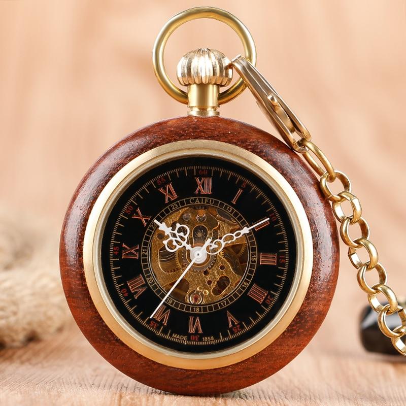 Vintage Gold & Red Wood Pocket Watch with Roman Numbers-Pocket Watch-Innovato Design-Innovato Design