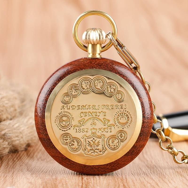 Vintage Gold & Red Wood Pocket Watch with Roman Numbers-Pocket Watch-Innovato Design-Innovato Design