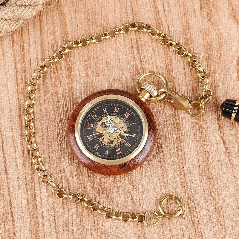 Vintage Gold & Red Wood Pocket Watch with Roman Numbers-Pocket Watch-Innovato Design-Innovato Design