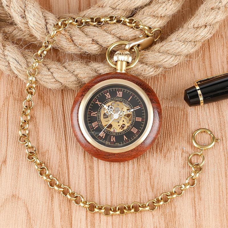 Vintage Gold & Red Wood Pocket Watch with Roman Numbers-Pocket Watch-Innovato Design-Innovato Design
