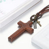 Adjustable Leather Wood Cross Necklace-Necklaces-Innovato Design-Black-Innovato Design