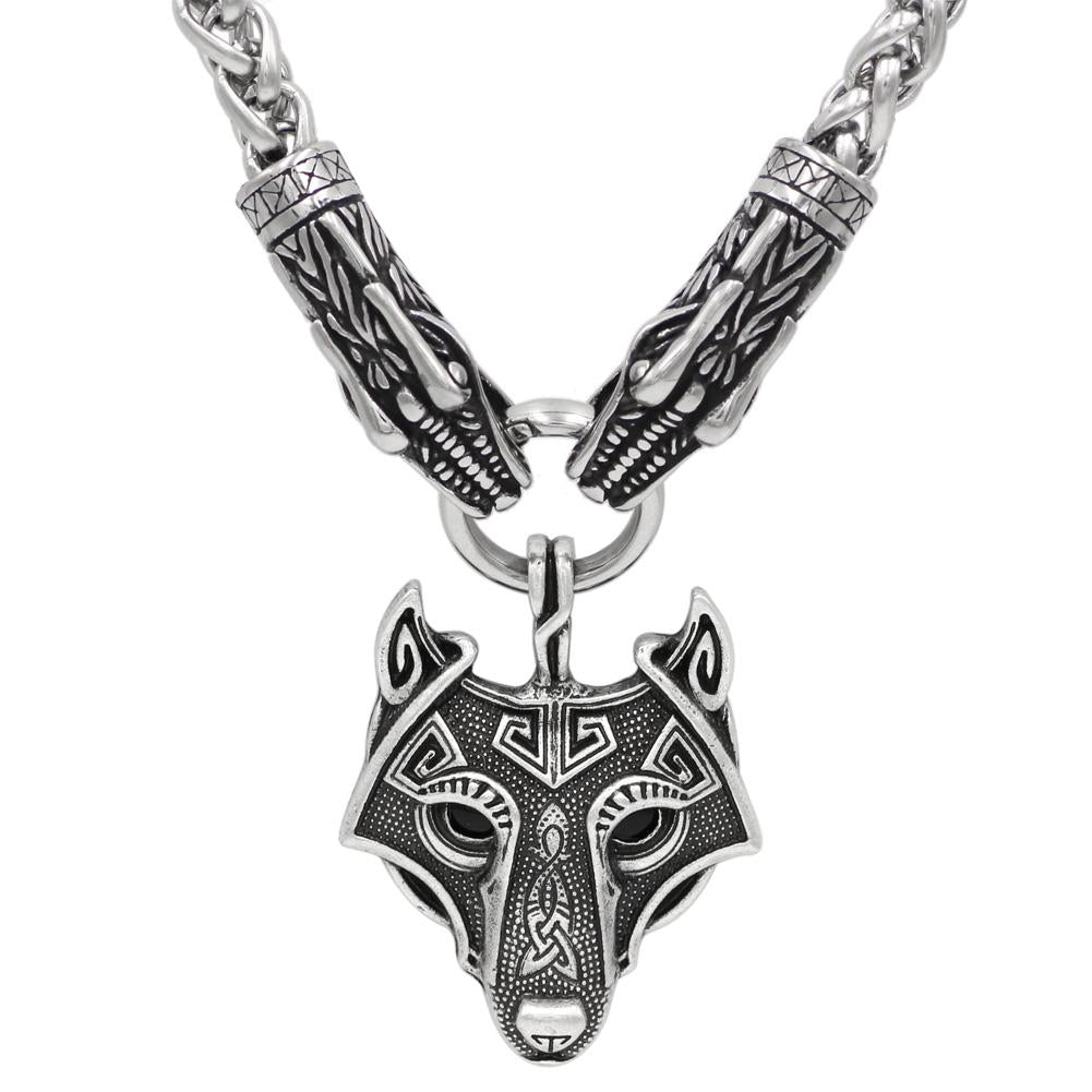 Norse Snake Chain Necklace with Thor's Hammer, Wolf and Worrier Pendant-Necklaces-Innovato Design-Wolf-20-Innovato Design