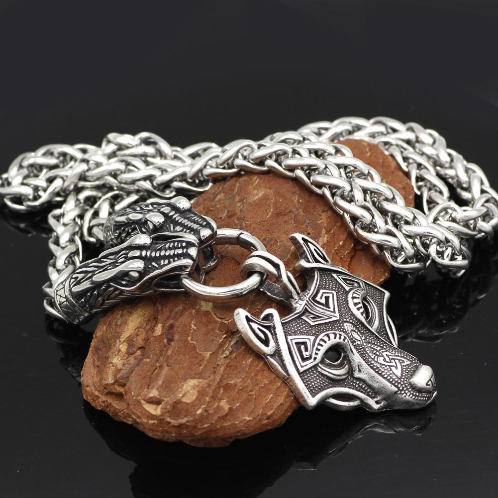 Norse Snake Chain Necklace with Thor's Hammer, Wolf and Worrier Pendant-Necklaces-Innovato Design-Wolf-20-Innovato Design