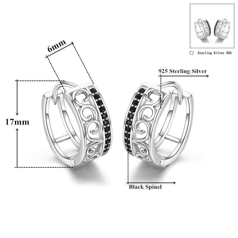 Black Spinel 925 Sterling Silver Engagement Hoop Earrings-Earrings-Innovato Design-Innovato Design
