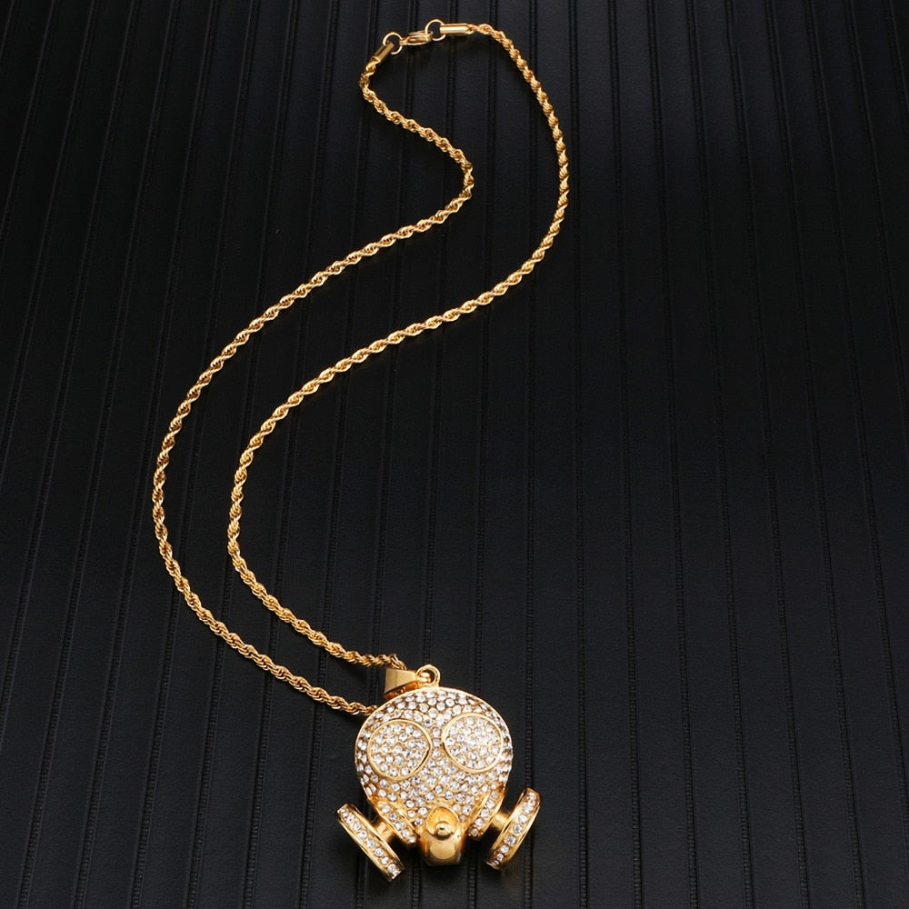 Micro Paved Rhinestone-Studded Skull Bling Stainless Steel Hip-hop Pendant Necklace-Necklaces-Innovato Design-Innovato Design