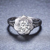 Cubic Zirconia Flower and Black Spinel Stones 925 Sterling Silver Fine Engagement Ring