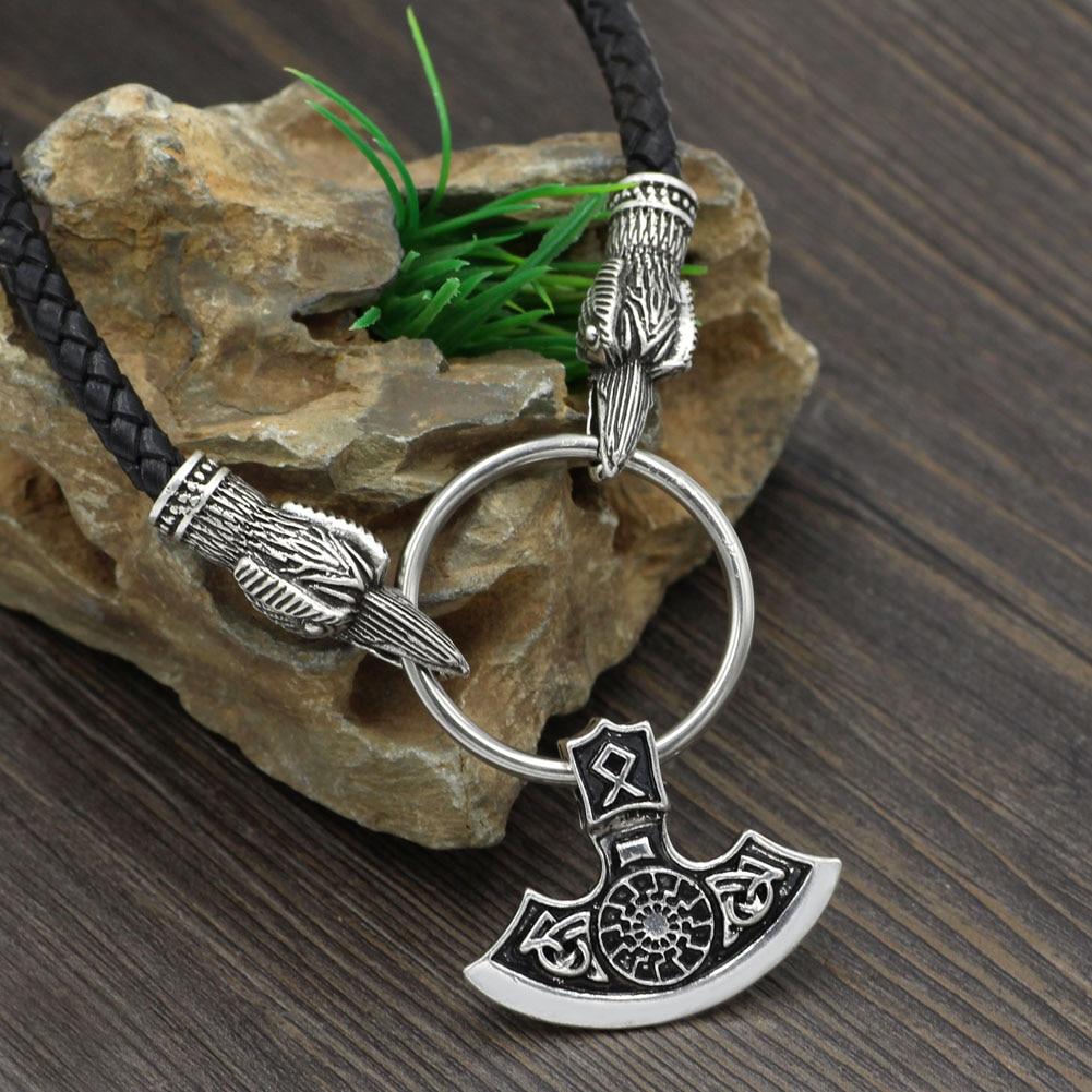 Odin's Raven with Thor's Hammer Pendant Chain Necklace-Necklaces-Innovato Design-Axe-27.5-Innovato Design