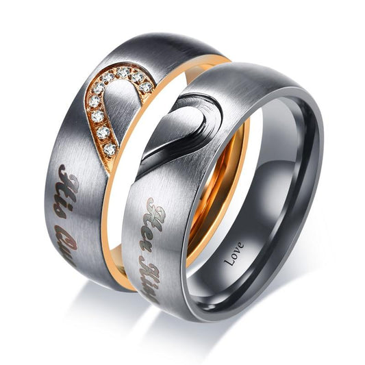His and Hers Two-Tone Stainless Steel with Engraved Heart and Cubic Zirconia Couple Ring-Rings-Innovato Design-7-5-Innovato Design
