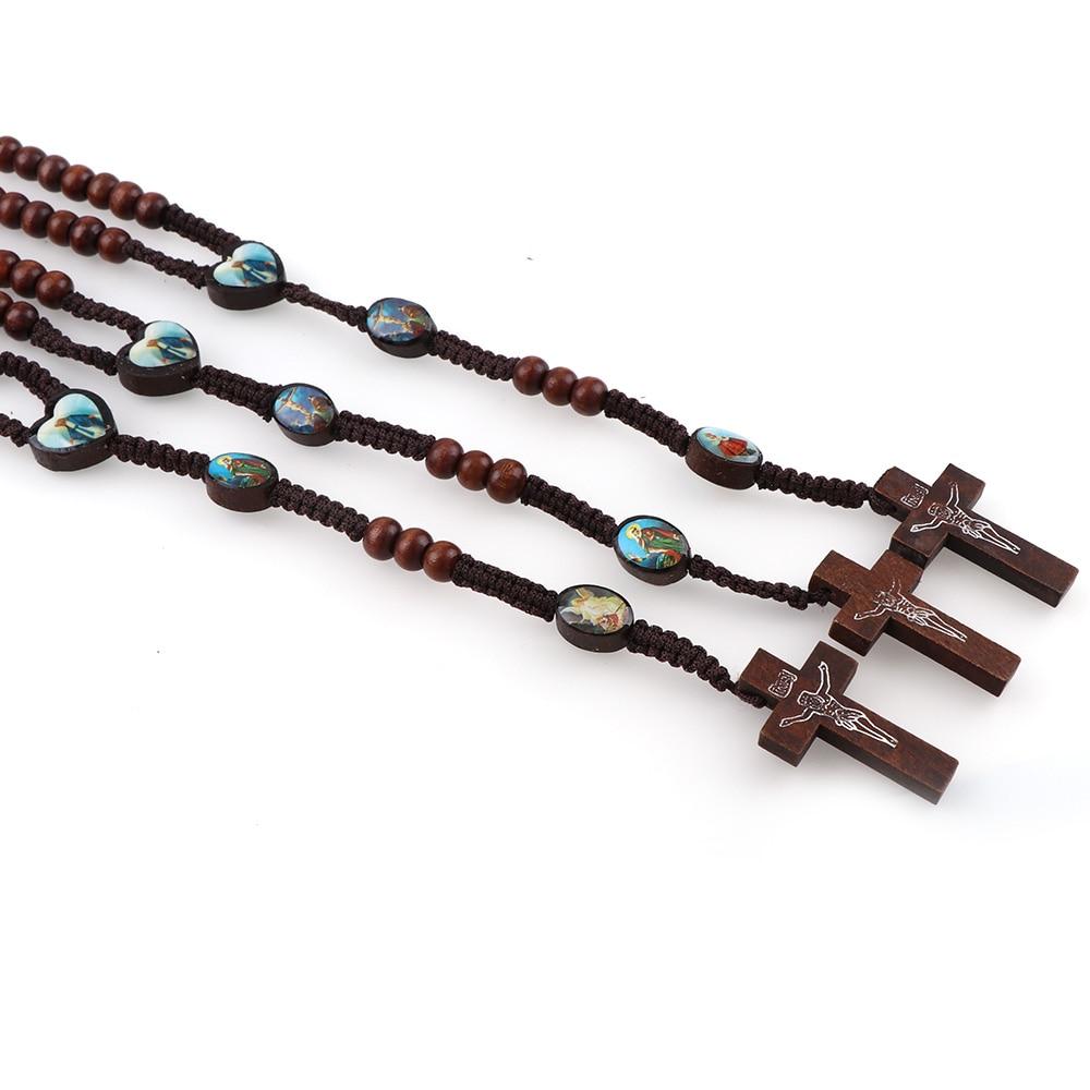 I.N.R.I. Crucifix Jesus Crucifix Cross Wood Rosary Pendant Necklace-Necklaces-Innovato Design-Innovato Design