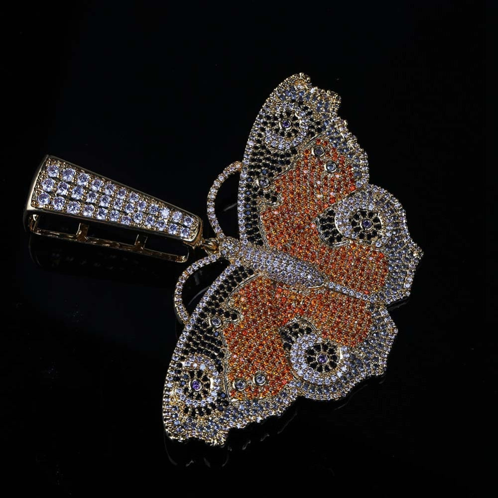 Butterfly Micro Paved Cubic Zirconia Stainless Steel Hip-Hop Pendant Necklace-Necklace-Innovato Design-Gold-18-Innovato Design