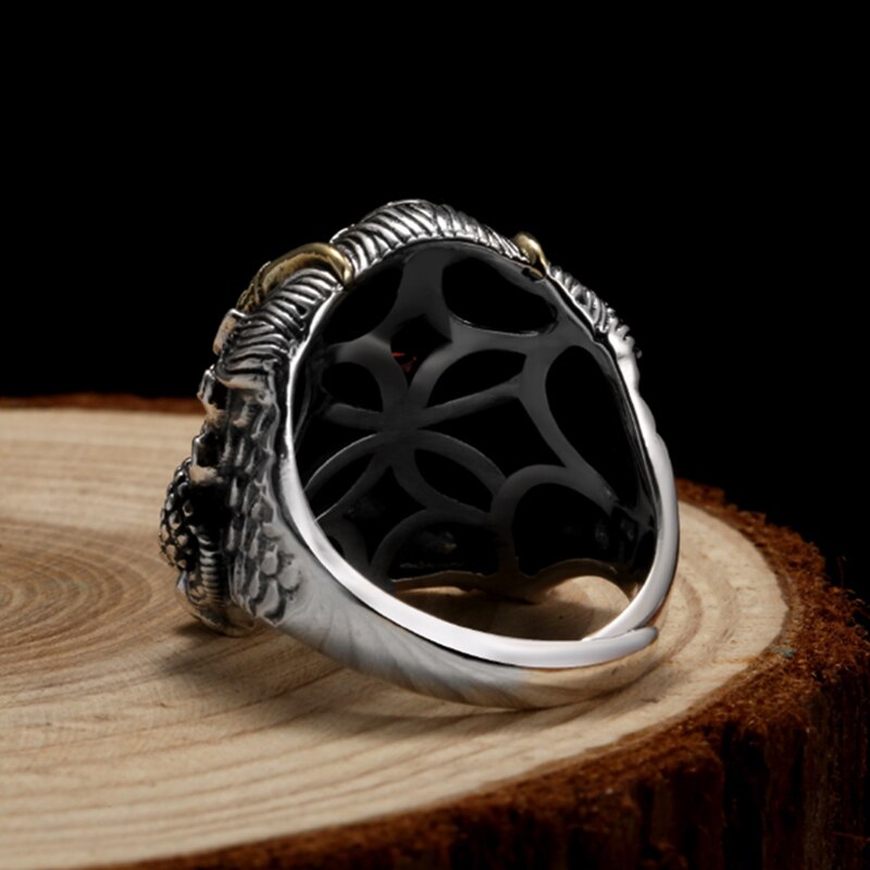 Buddha Garuda Mythical Bird Red Cubic Zirconia Eyes 925 Sterling Silver Adjustable Biker Ring-Rings-Innovato Design-Innovato Design