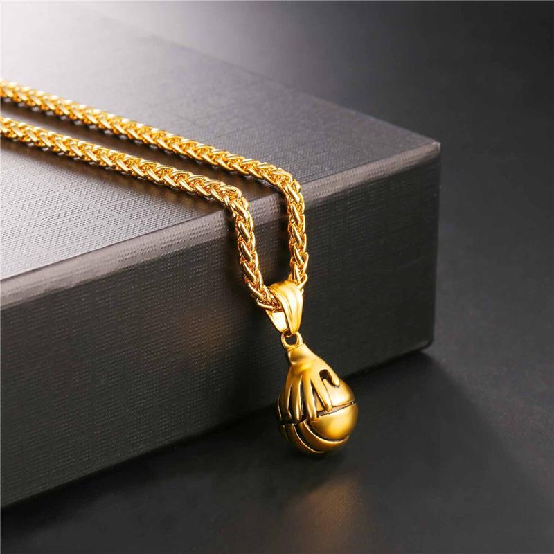 Metallic Hand on Basketball Pendant and Chain Necklace-Necklaces-Innovato Design-Silver-Innovato Design