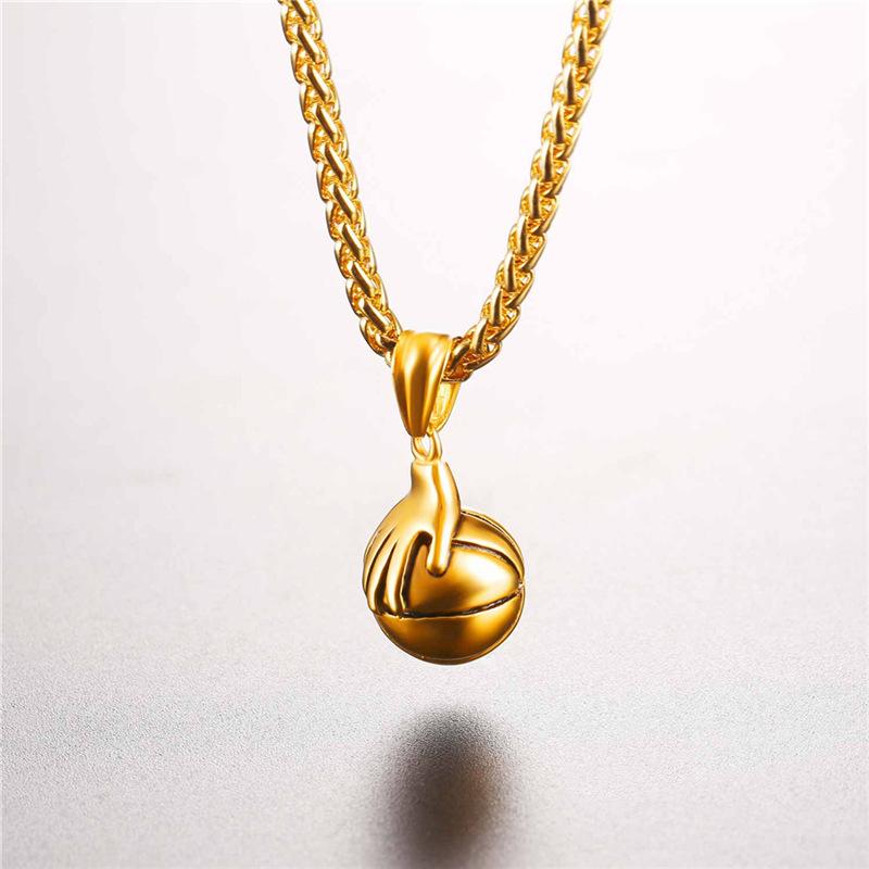 Metallic Hand on Basketball Pendant and Chain Necklace-Necklaces-Innovato Design-Silver-Innovato Design