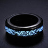 Dragon Blue Inlay Tungsten Spinner Wedding Band Glow in The Dark Ring - InnovatoDesign