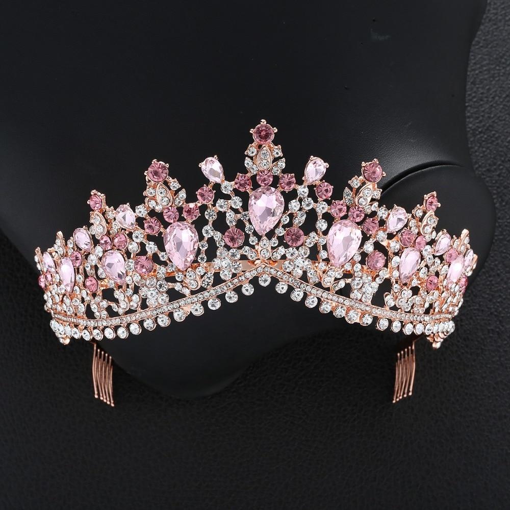 Luxury 8 Color Tiara Crown with Zircon Crystals for Women-Crowns-Innovato Design-Rose Pink-Innovato Design
