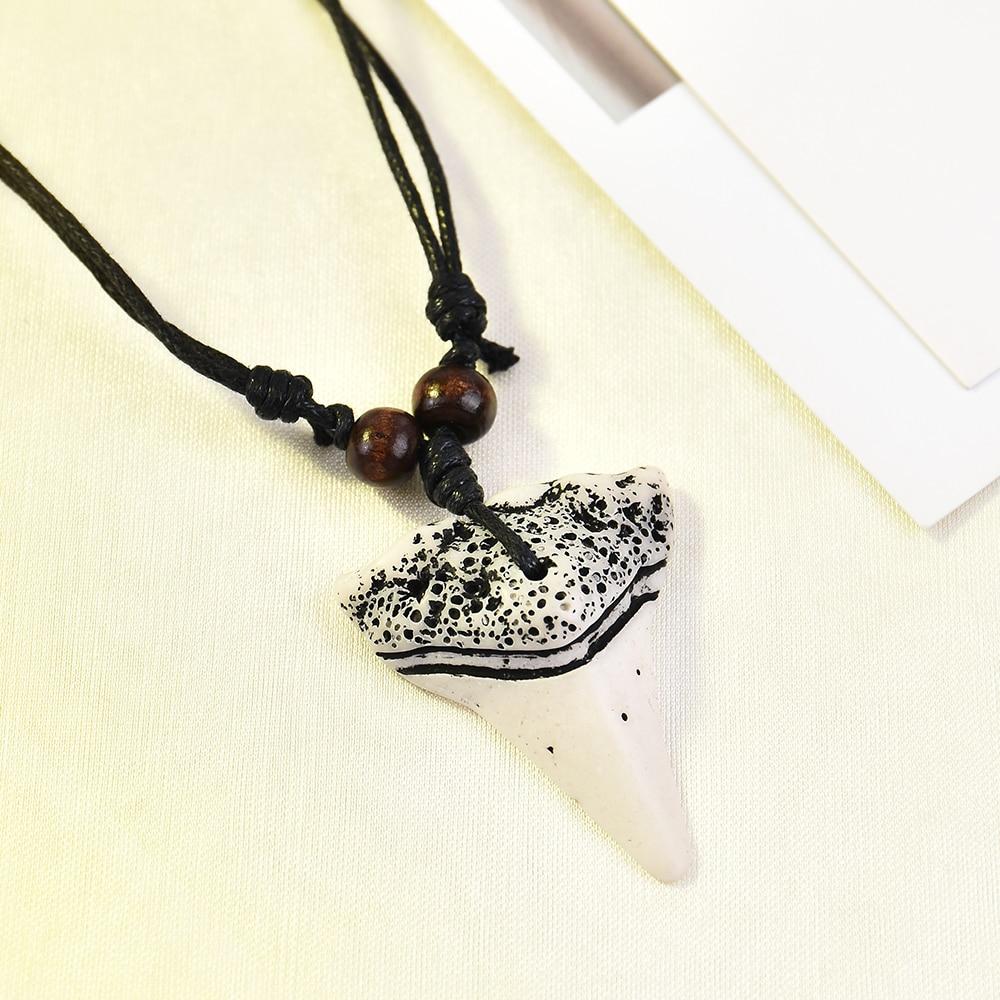 Ceramic Shark Tooth Waxed Cord Rope Necklace-Necklaces-Innovato Design-Innovato Design